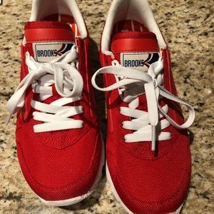Gently used red brooks sneakers